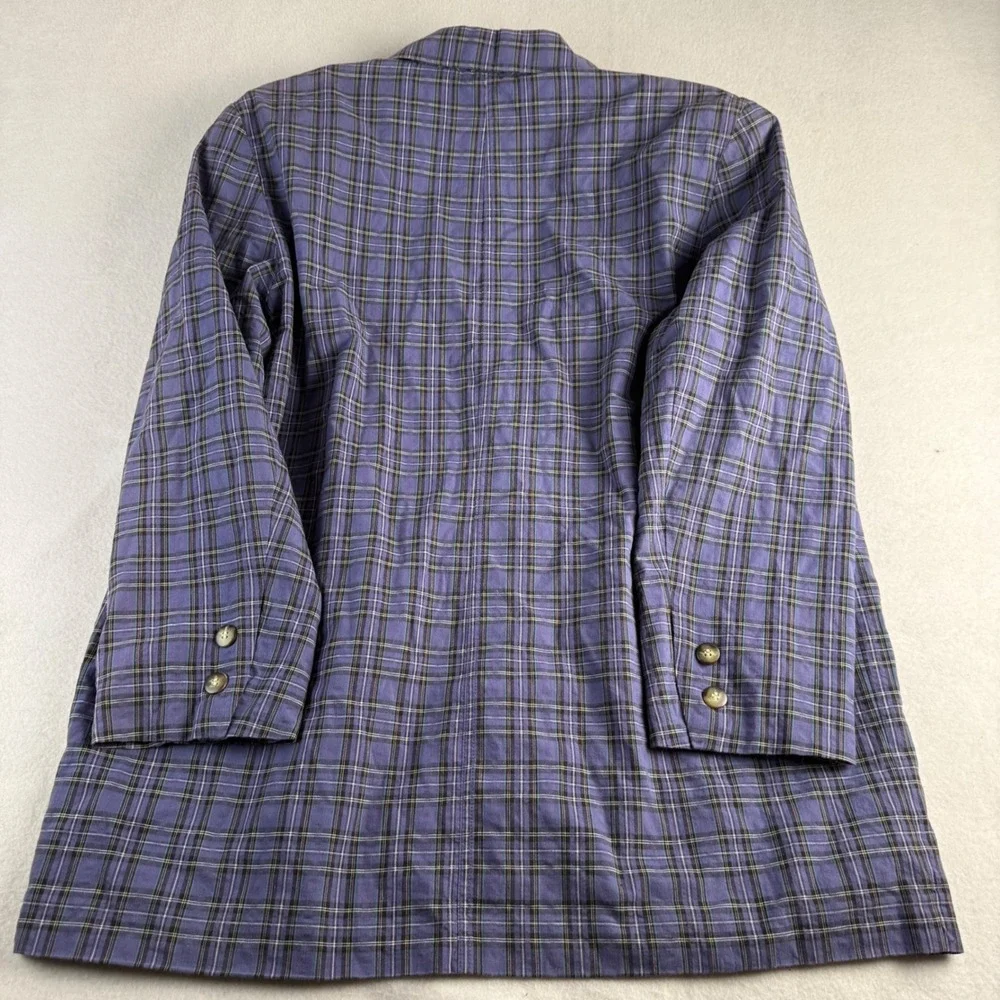 Eddie Bauer Mens XL Purple Plaid Cotton Blazer Single Button Vintage Jacket